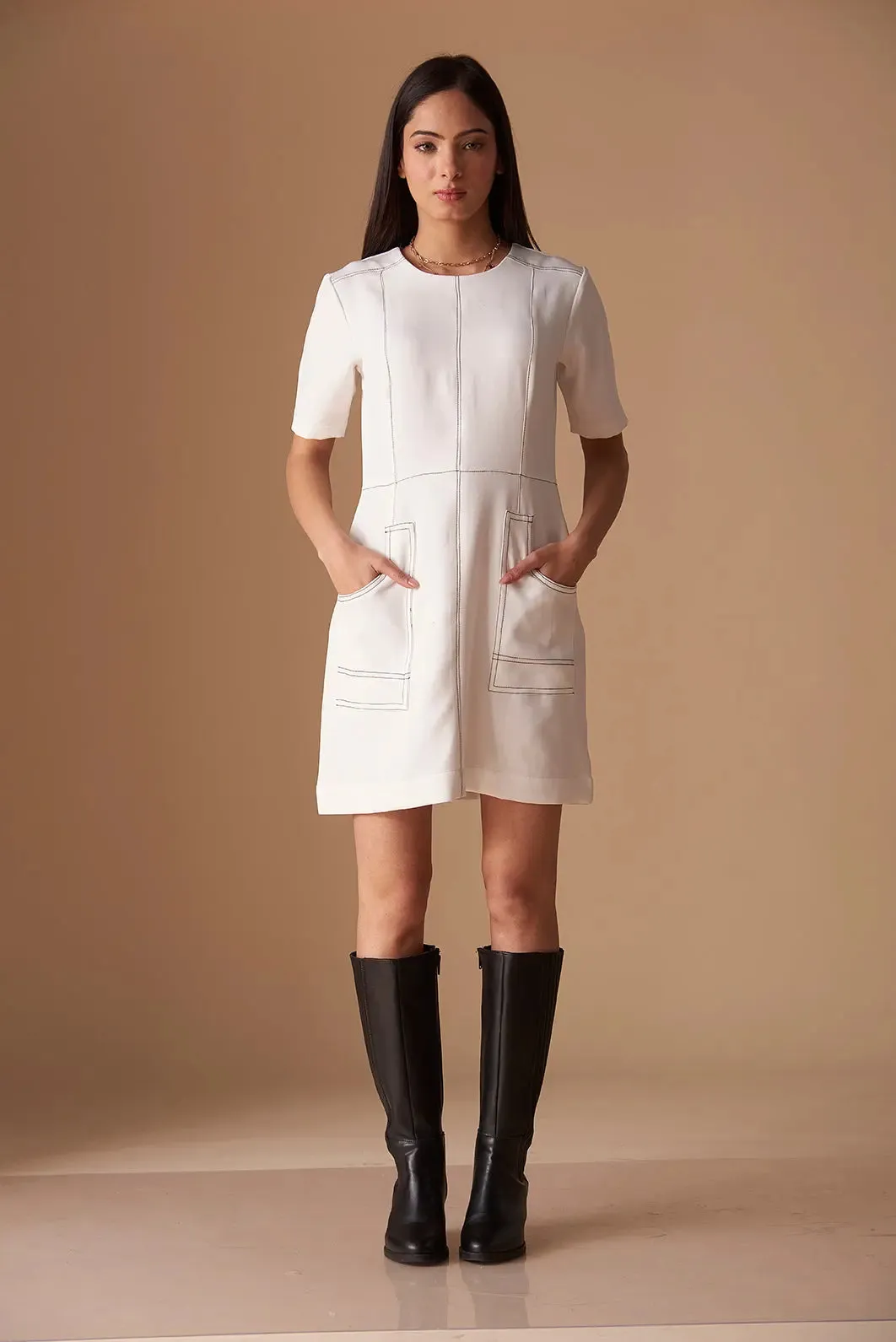Top Stitch Mini Dress