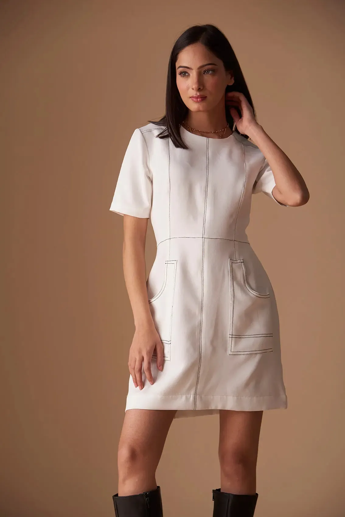 Top Stitch Mini Dress