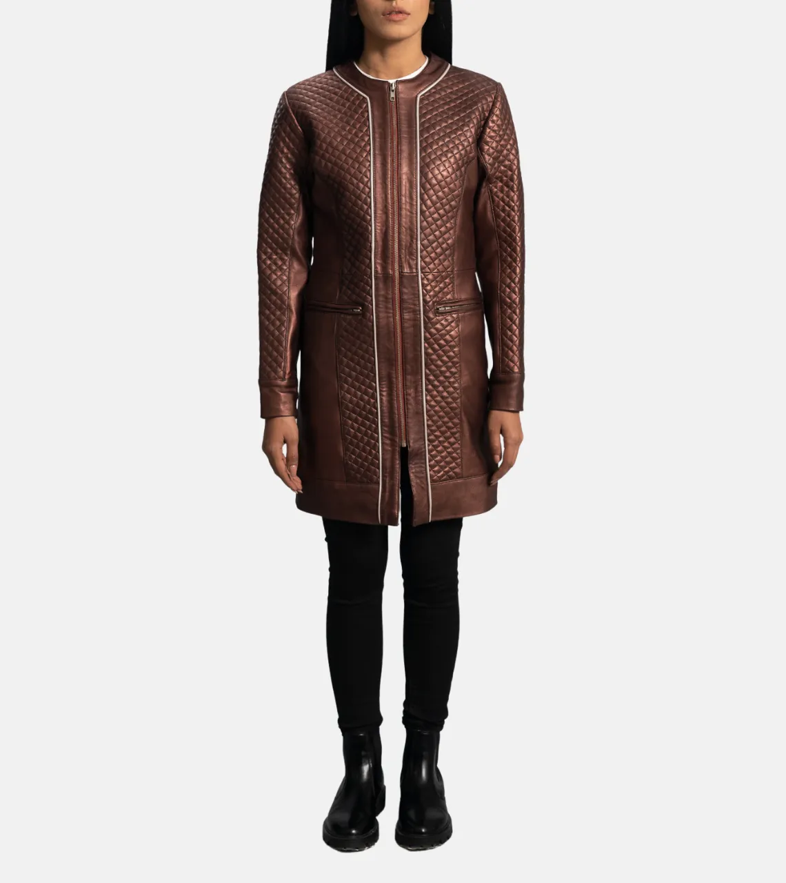 Trudy Lane Quilted Maroon Women's Leather Coat