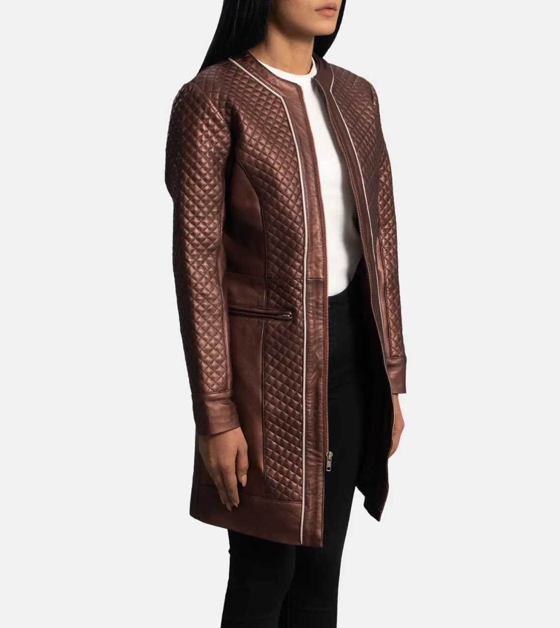 Trudy Lane Quilted Maroon Women's Leather Coat