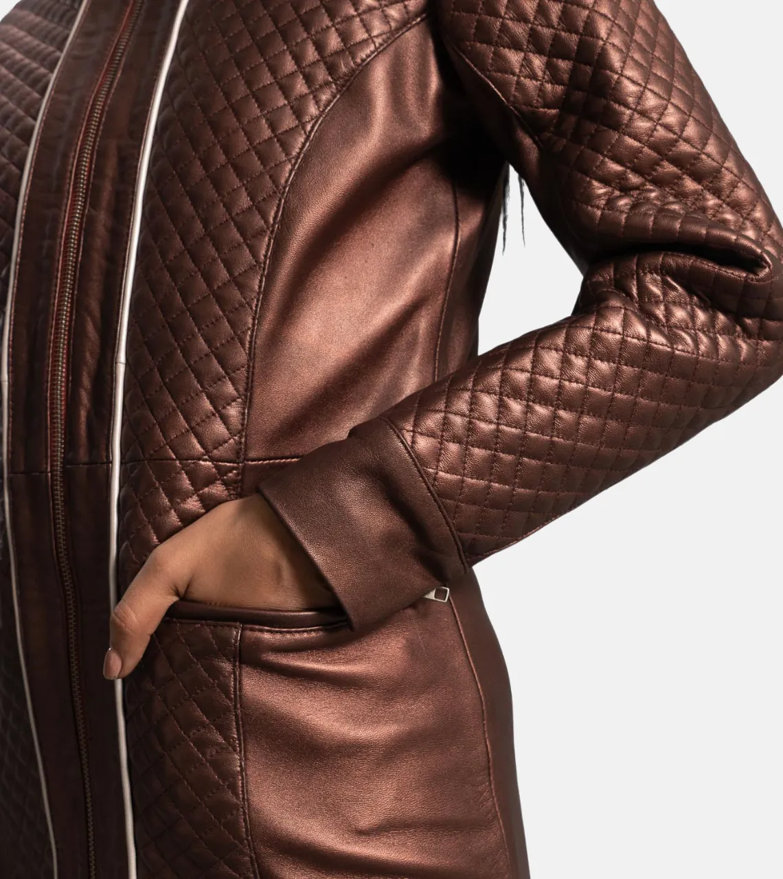 Trudy Lane Quilted Maroon Women's Leather Coat