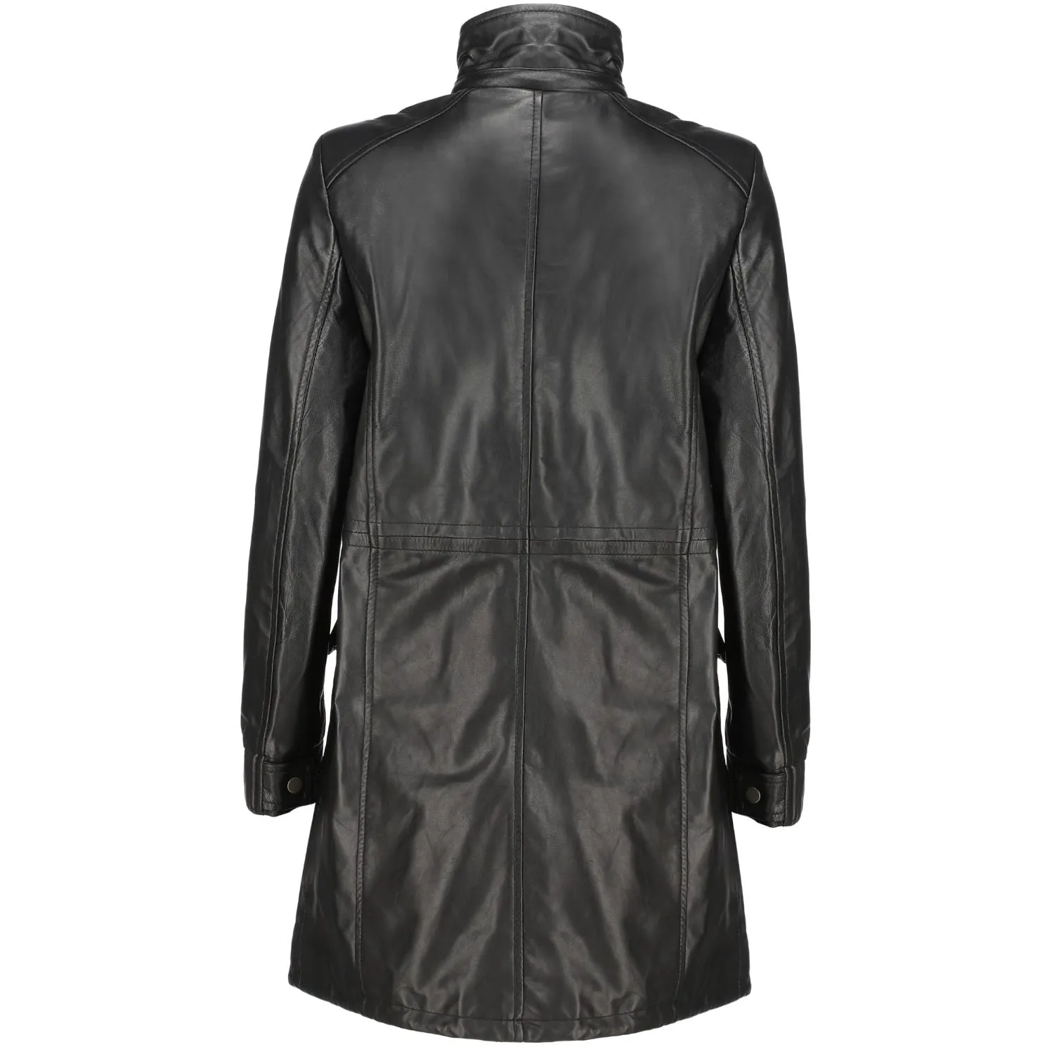 Women's Real Black Leather Trench Coat with Removable Hood